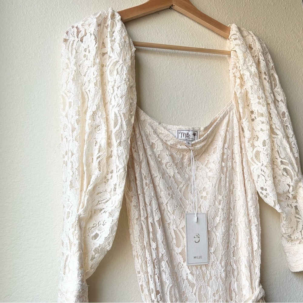 Anthropologie Cream Lace Maxi Dress with Puff Sleeves - Picture 5 of 16